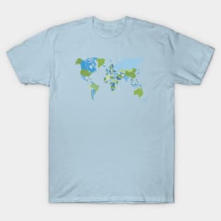 World Map in Blue and Green T-Shirt